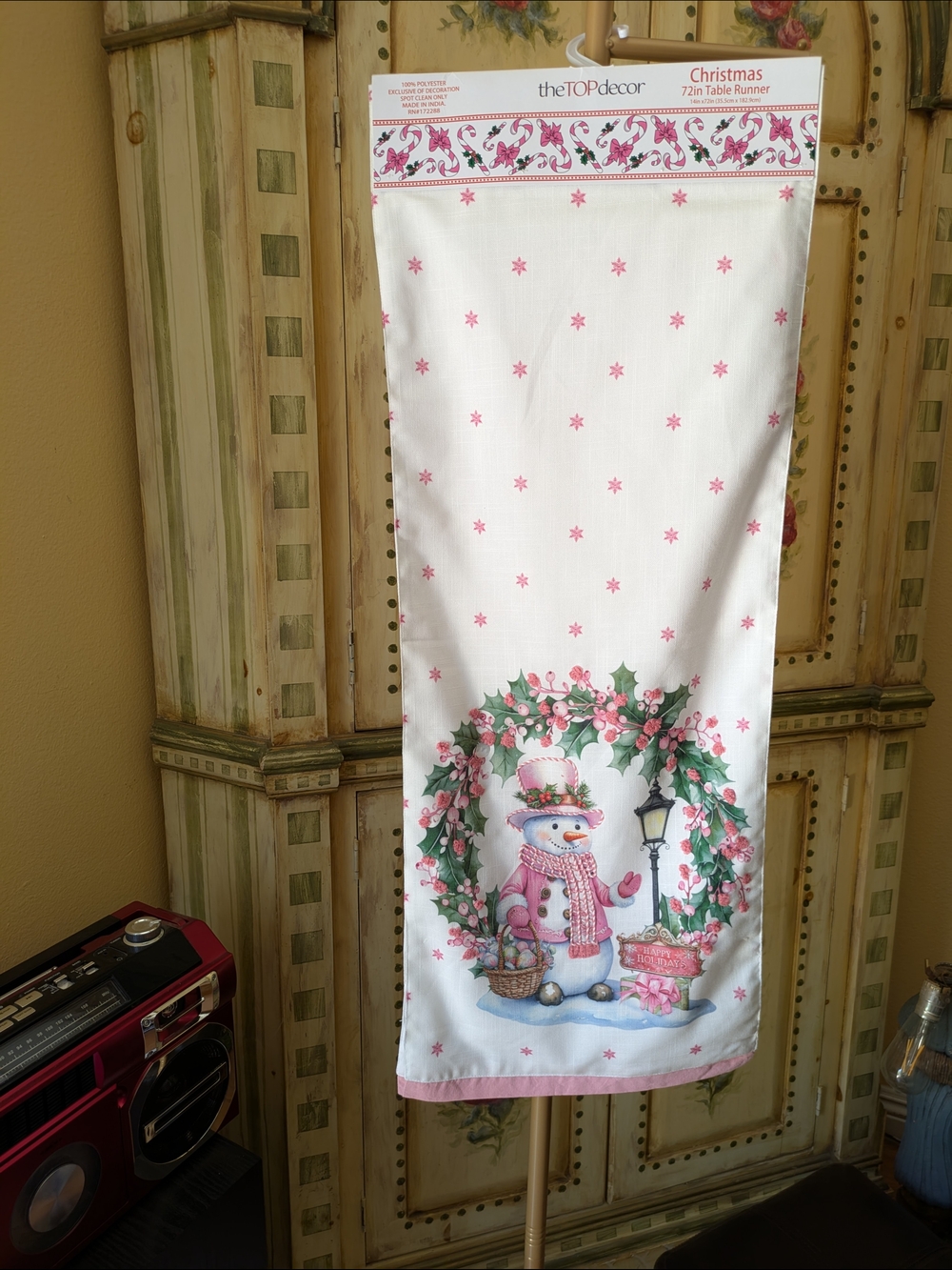 Pink Snowman Christmas Table Runner